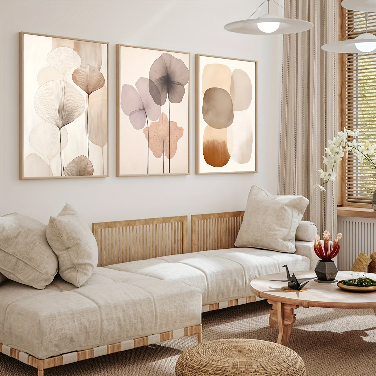 Floral Japandi Painting Minimalist Floral Japandi Wall Art | Abstract Beige Painting, Boho Decor, Muted Neutral Colors, Calming Poster, Modern Home Decor, Wabi Sabi Ari Geometrical Trendy Art