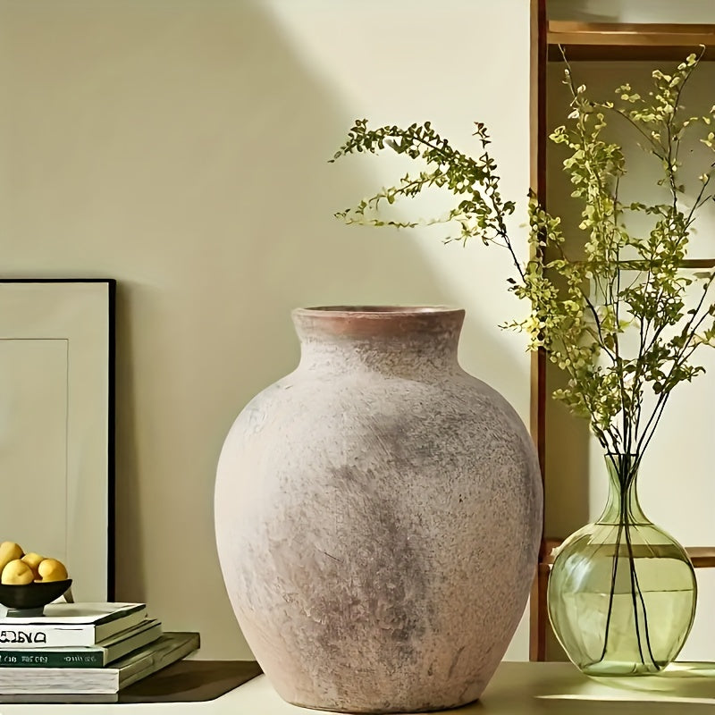 Vintage Bohemian Ceramic Vase Vintage Bohemian Ceramic Vase - Round Natural Clay Pot for Indoor\u002FOutdoor Use, Durable Rustic Table Centerpiece, Home Decor for Living Room, Dining, Patio - Flower, Cacti, Herb Decoration