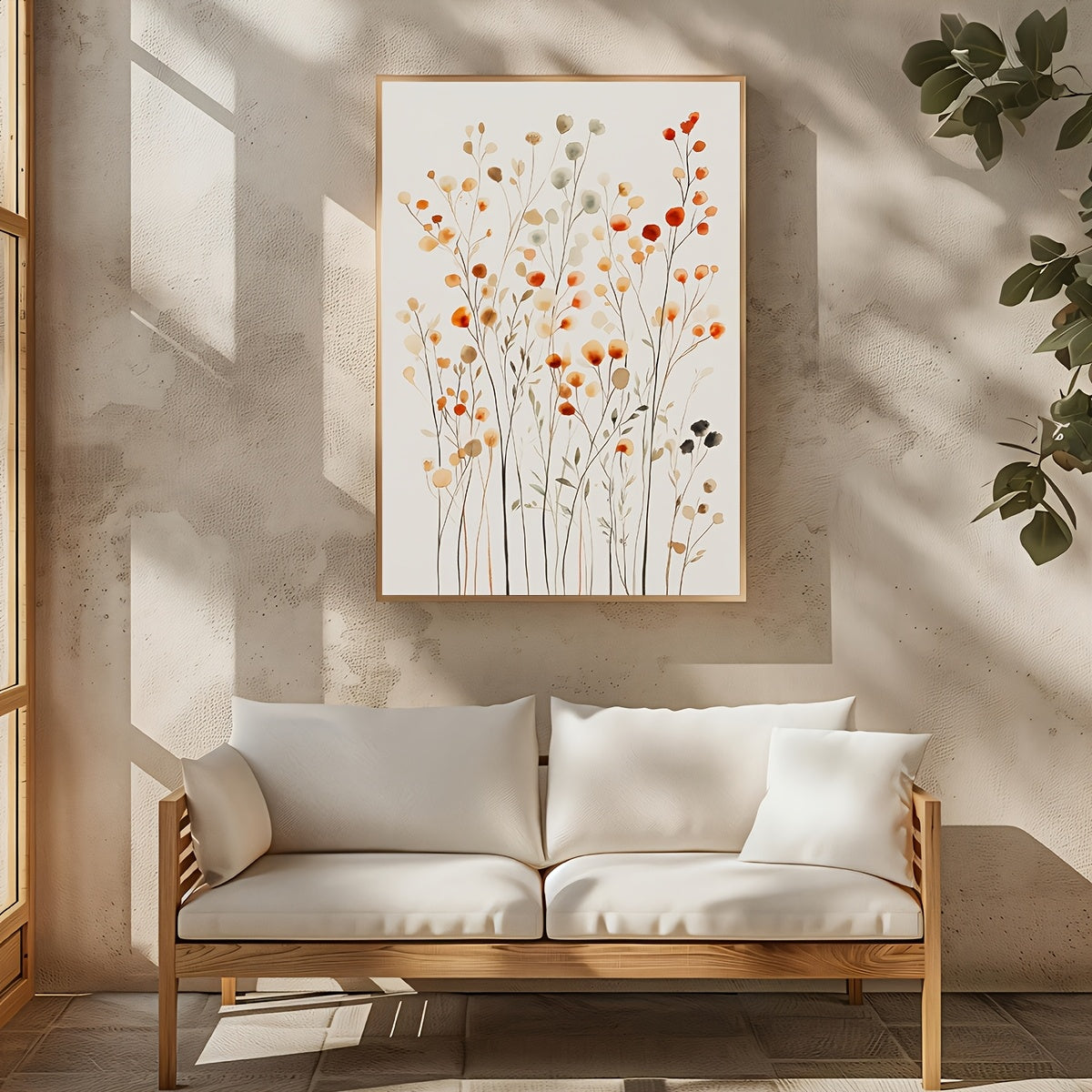 1pc Frameless Botanical Wildflowers in Earthy Tones - Modern Minimalist WMinimalist Neutral Canvas, Reusable Wall Art Suitable for Living Room, Bedroom, Kitchen, Bathroom Decor - Elegant Plant Art