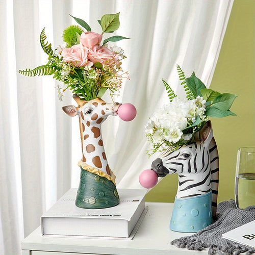 1pc Easter Decoration, Creative Nordic Vase Ornament for Living Room Flower Arrangement, Animal Decor Featuring Giraffes And Zebras, a Unique New Year Gift