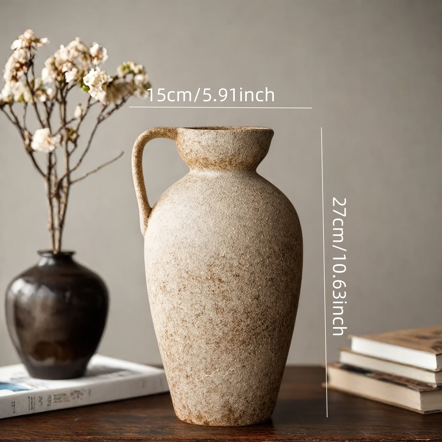Ceramic Vase Decor Contemporary Ceramic Cylinder Vase - Clay Round Vase Suitable for Home Office Kitchen Bedroom Bathroom Decor, Modern Minimalist Textured Ceramic Flower Vase for Centerpiece Table Decorations, Neutral Color Palette