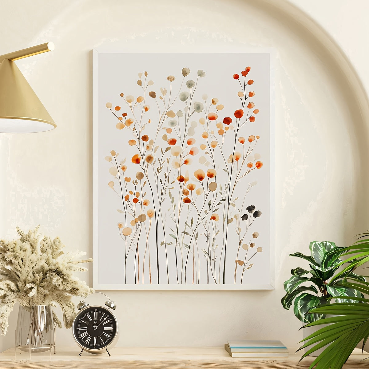 1pc Frameless Botanical Wildflowers in Earthy Tones - Modern Minimalist WMinimalist Neutral Canvas, Reusable Wall Art Suitable for Living Room, Bedroom, Kitchen, Bathroom Decor - Elegant Plant Art