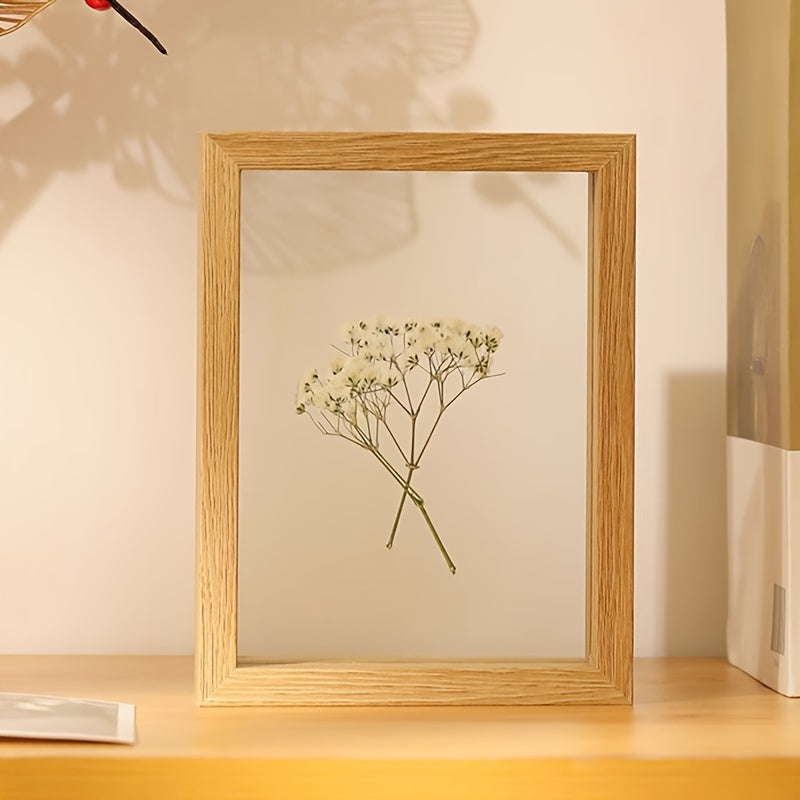 Acrylic Transparent Double-Sided Photo Frame with a Wooden Texture, Suitable for Displaying Pressed Leaf Specimens, Can Be Hung on The Wall Or Used As a Tabletop Frame