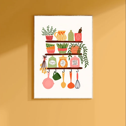 1pc Vibrant Kitchen Wall Art Print - Contemporary Leaf & Culinary Motifs Canvas Poster, Unframed Bright Home Decor for Living Room, Bedroom, Bathroom, Home Office, Kitchen Wall Decor, Artistic Poster, Durable Poster, Interior Designers