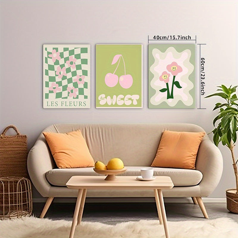 Framed, Green Danish Soft Wall Decor Suitable for Girls Dorm Room, Beautiful and Cute Room Decoration, Collegiate Style Wall Art Prints, for Room Decoration, Beautiful, 3pcs Set Framed