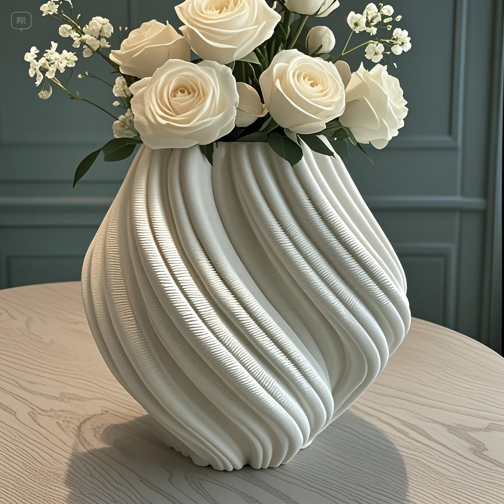 Artistic Ceramic Vase Geometric 3D Printed White Ceramic Vase | Artistic Decorative Flower Vase for Living Room, Bedroom, or Office, Vases Home Decor