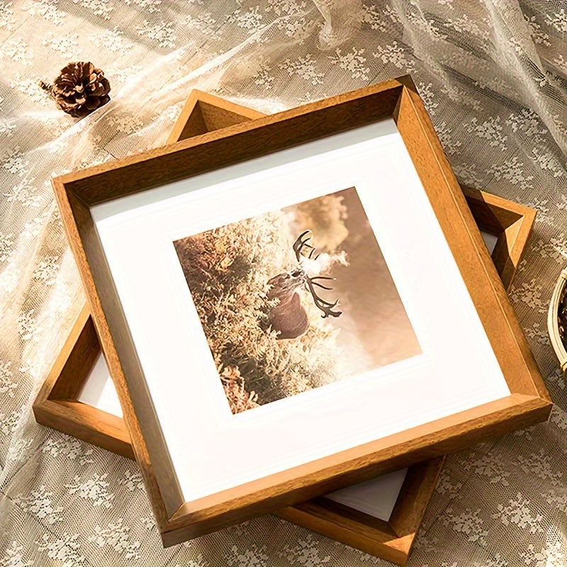 Chic Square Picture Frame - Walnut & Oak Finish, Wall-Mountable for Photos and Artwork, Lightweight Home Decor