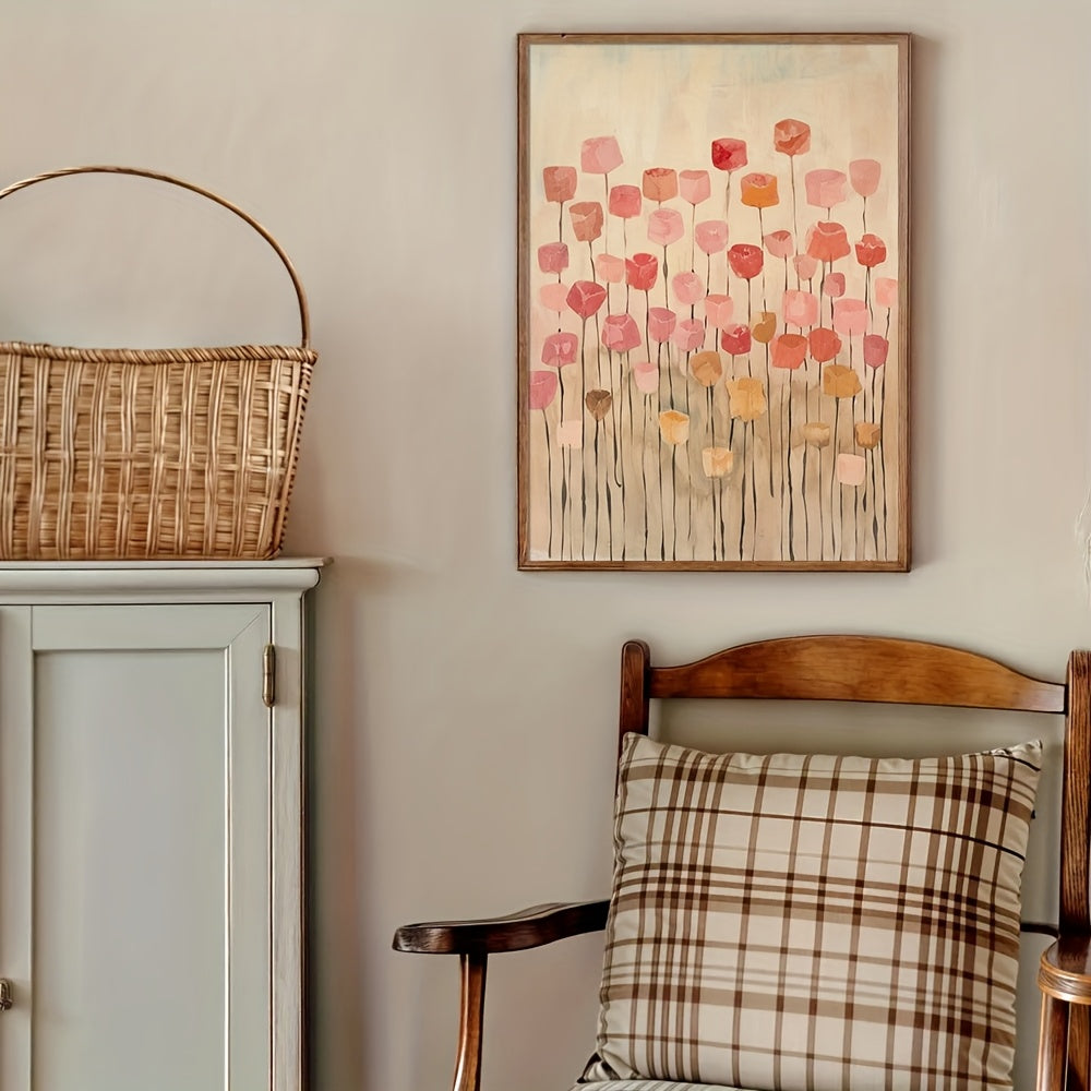 1pc Unframed Japandi Vintage Botanical Floral Wall Art Poster - Mid-Century Wabi Sabi Abstract Flower Canvas Print in Rustic Tones for Modern Home Decor, Perfect for Dorm, Bedroom, Living Room, or Apartment, Room Decor