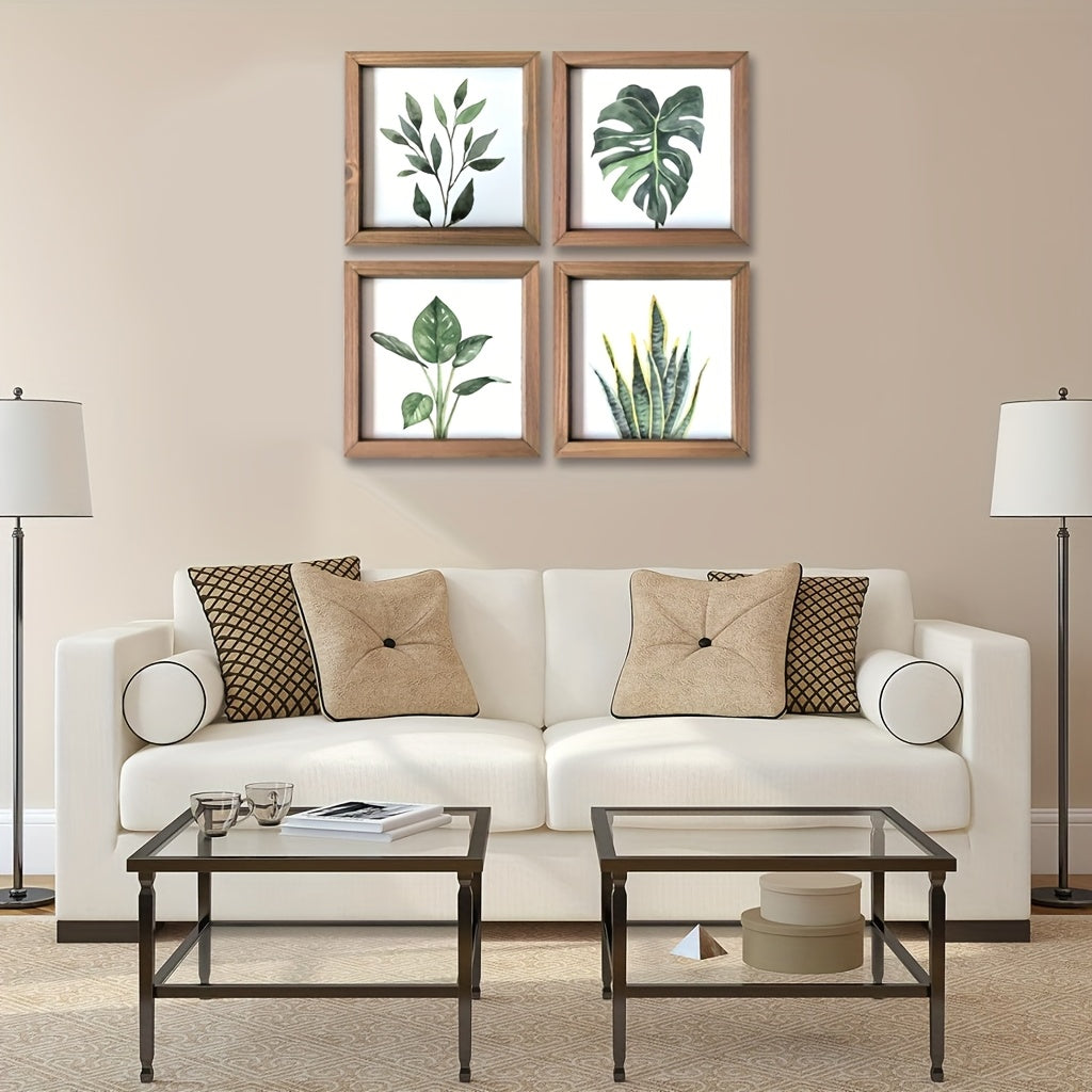 Halloween 4pcs Framed Bathroom Wall Decor, Sage Green Plant Print Bedroom Decoration, Minimalist Bathroom Art (20.3 x 20.3cm), Halloween