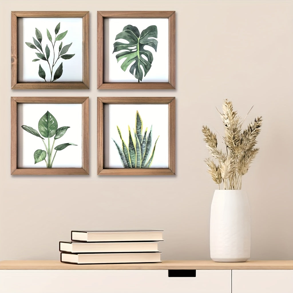Halloween 4pcs Framed Bathroom Wall Decor, Sage Green Plant Print Bedroom Decoration, Minimalist Bathroom Art (20.3 x 20.3cm), Halloween