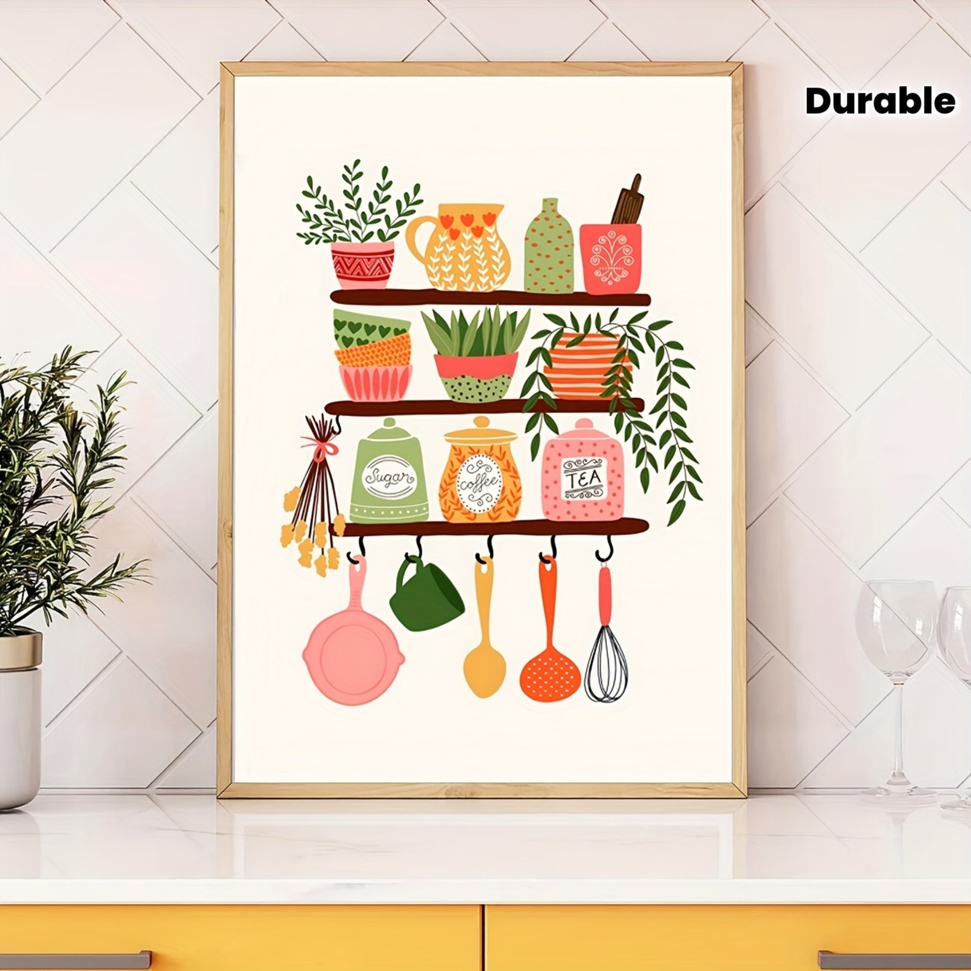 1pc Vibrant Kitchen Wall Art Print - Contemporary Leaf & Culinary Motifs Canvas Poster, Unframed Bright Home Decor for Living Room, Bedroom, Bathroom, Home Office, Kitchen Wall Decor, Artistic Poster, Durable Poster, Interior Designers