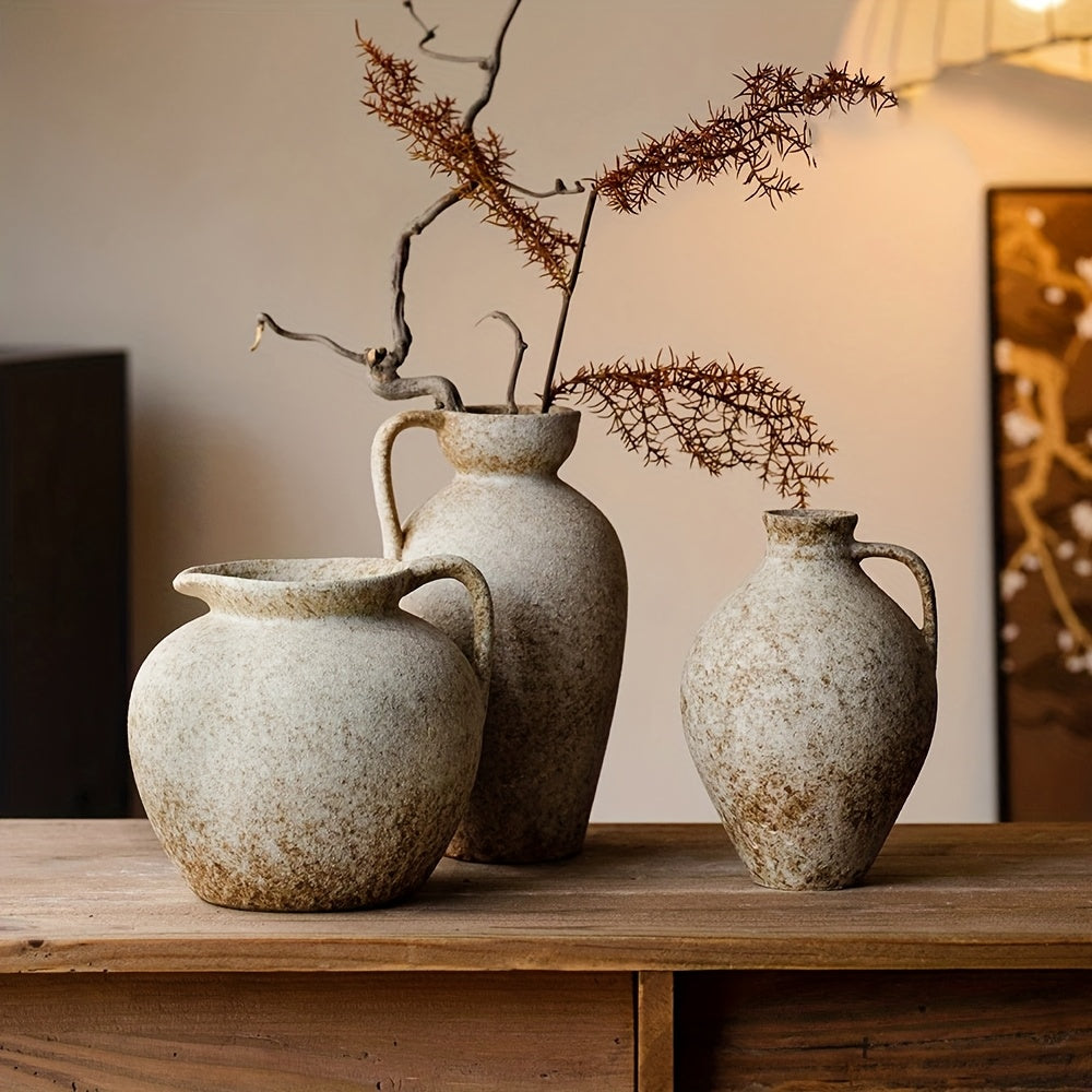 Ceramic Vase Decor Contemporary Ceramic Cylinder Vase - Clay Round Vase Suitable for Home Office Kitchen Bedroom Bathroom Decor, Modern Minimalist Textured Ceramic Flower Vase for Centerpiece Table Decorations, Neutral Color Palette