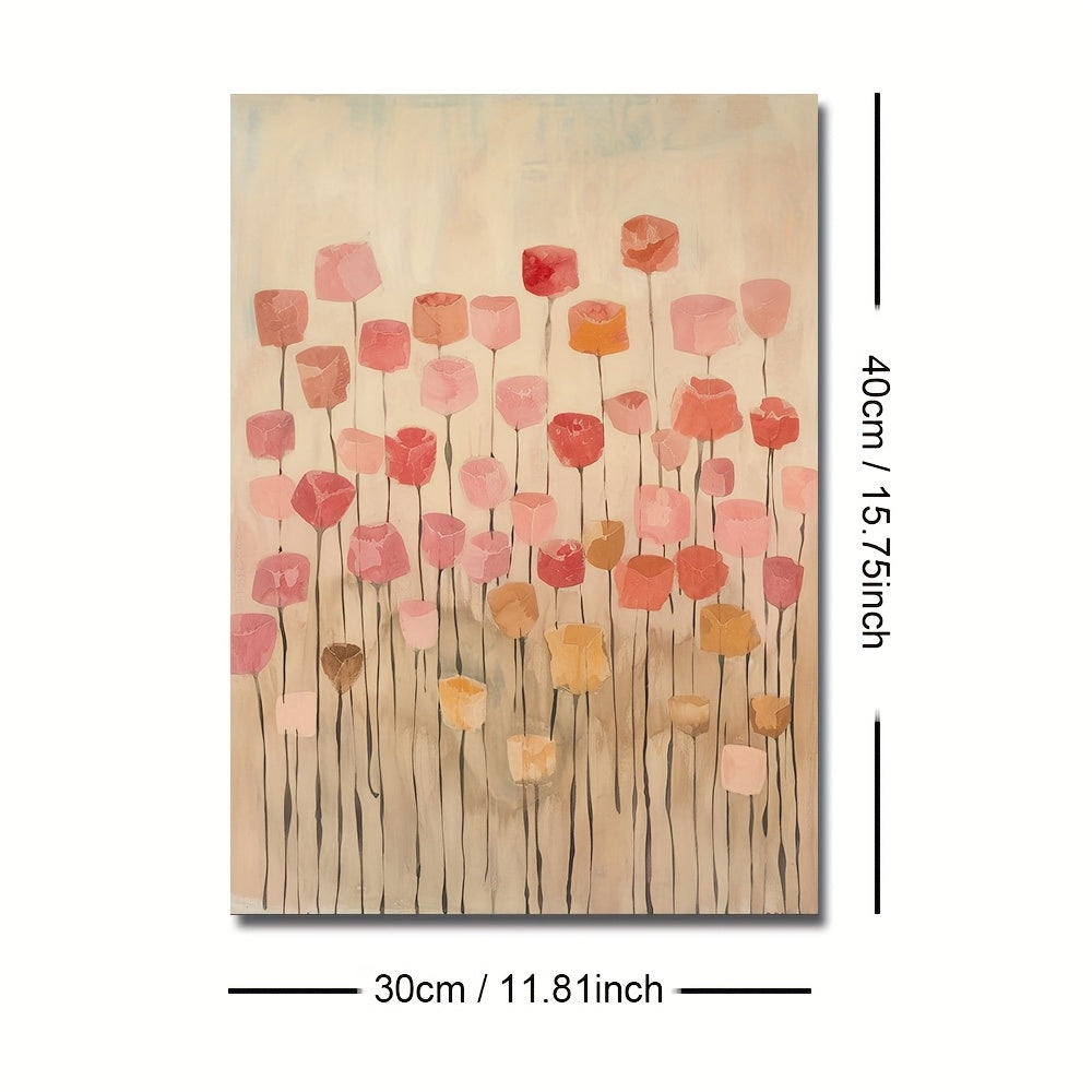 1pc Unframed Japandi Vintage Botanical Floral Wall Art Poster - Mid-Century Wabi Sabi Abstract Flower Canvas Print in Rustic Tones for Modern Home Decor, Perfect for Dorm, Bedroom, Living Room, or Apartment, Room Decor