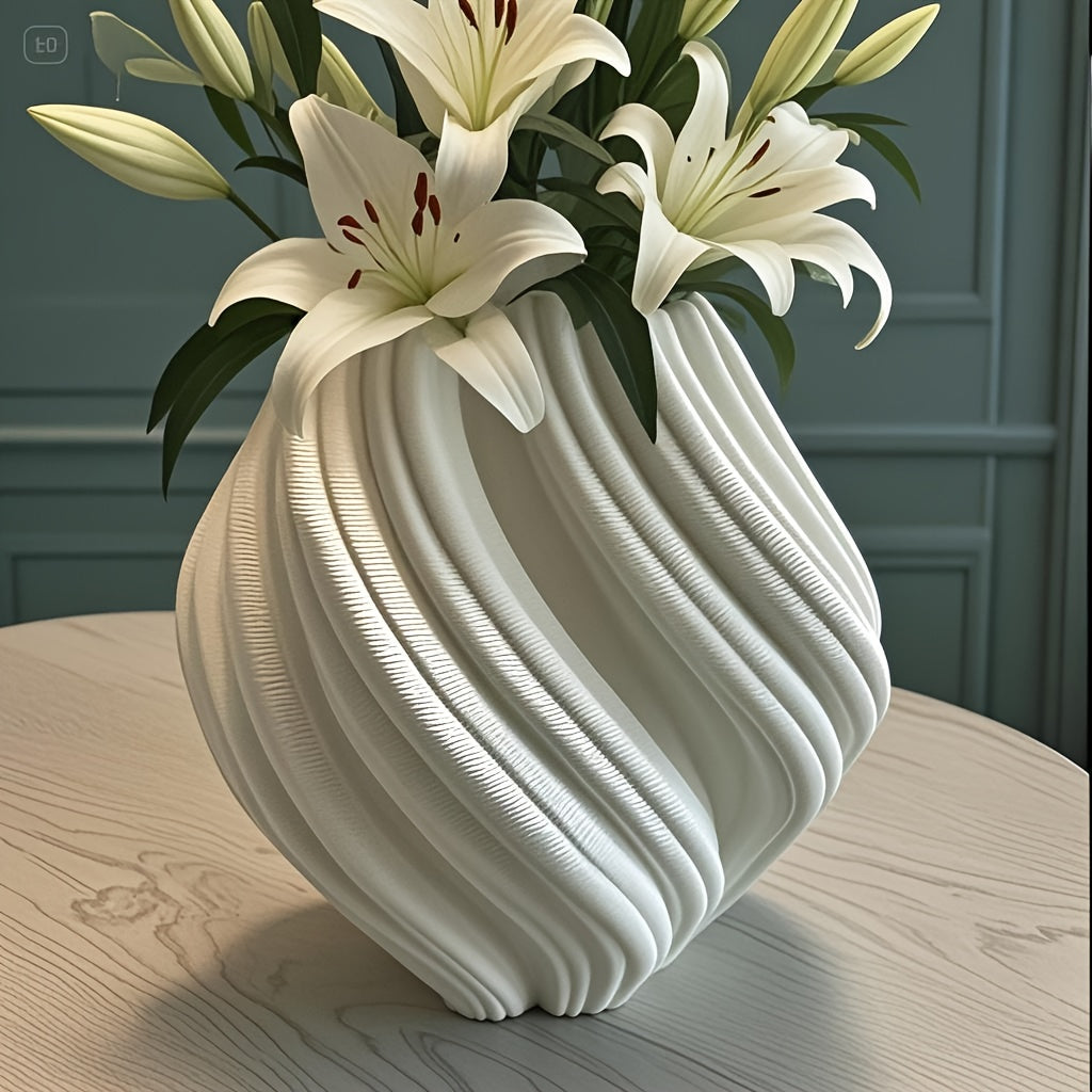 Artistic Ceramic Vase Geometric 3D Printed White Ceramic Vase | Artistic Decorative Flower Vase for Living Room, Bedroom, or Office, Vases Home Decor