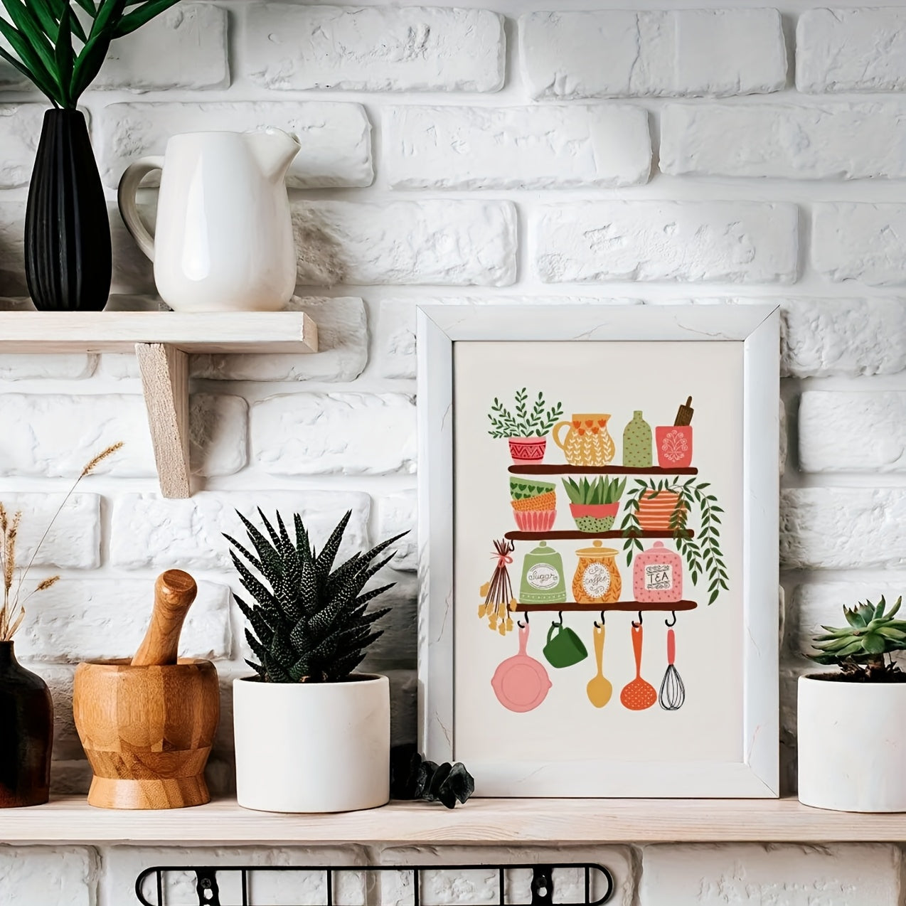 1pc Vibrant Kitchen Wall Art Print - Contemporary Leaf & Culinary Motifs Canvas Poster, Unframed Bright Home Decor for Living Room, Bedroom, Bathroom, Home Office, Kitchen Wall Decor, Artistic Poster, Durable Poster, Interior Designers