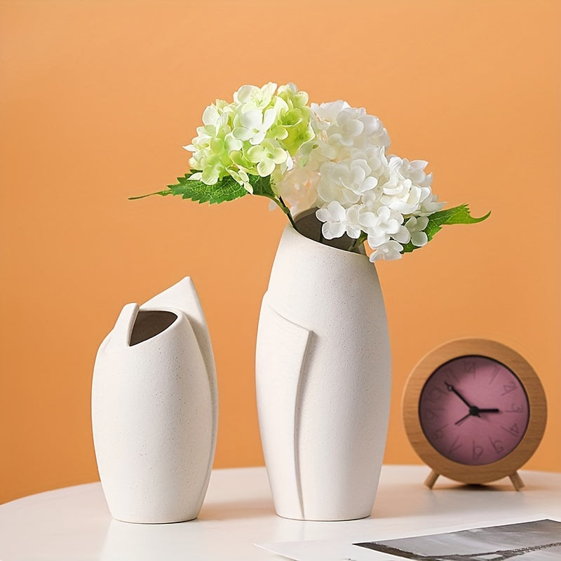 Chic Nordic-Inspired White Ceramic Vase - Modern Geometric Design for Living Room Decor, Elegant Floral Accent Piece