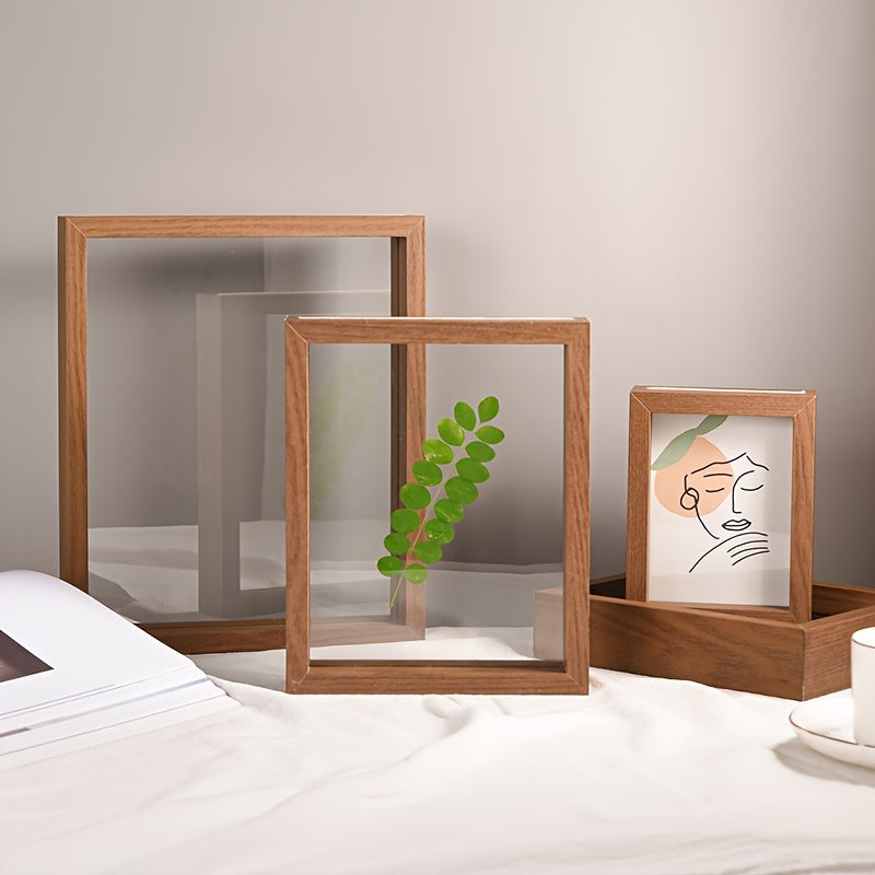 Acrylic Transparent Double-Sided Photo Frame with a Wooden Texture, Suitable for Displaying Pressed Leaf Specimens, Can Be Hung on The Wall Or Used As a Tabletop Frame
