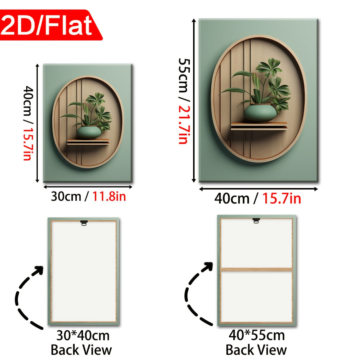 2D Flat, 2D Flat, 2D Flat Three 2D Printed Artworks with Frames, Including Canvas Paintings And Posters, Ready to Hang. They Feature a Modern Minimalist Style with Plant Vase Shapes, Creative Wood Carvings, And Serve As Home Decor, Wall Art