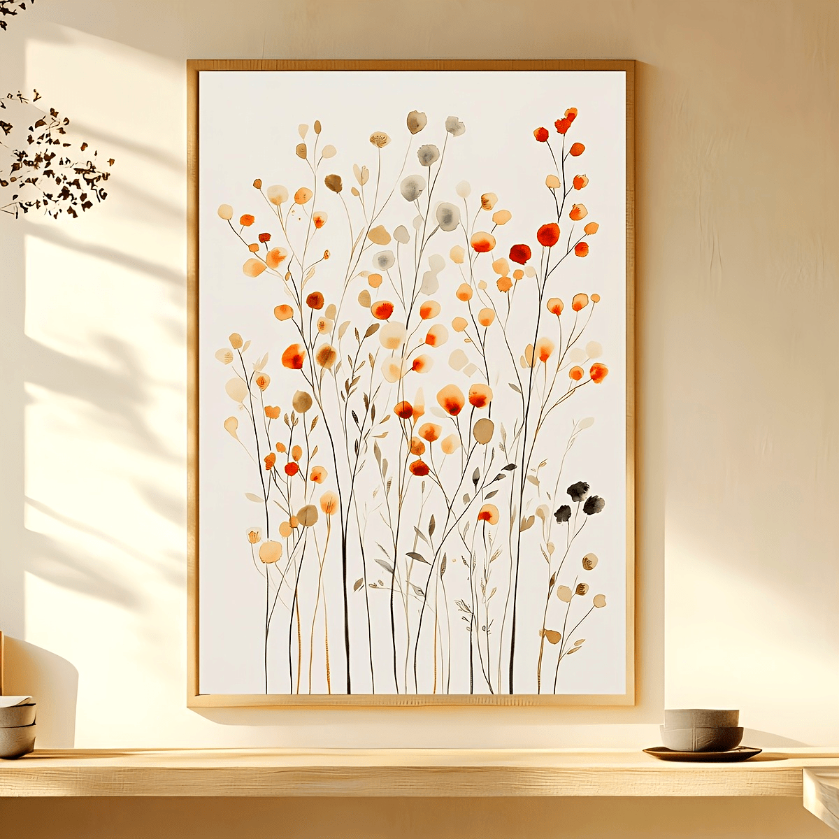 1pc Frameless Botanical Wildflowers in Earthy Tones - Modern Minimalist WMinimalist Neutral Canvas, Reusable Wall Art Suitable for Living Room, Bedroom, Kitchen, Bathroom Decor - Elegant Plant Art