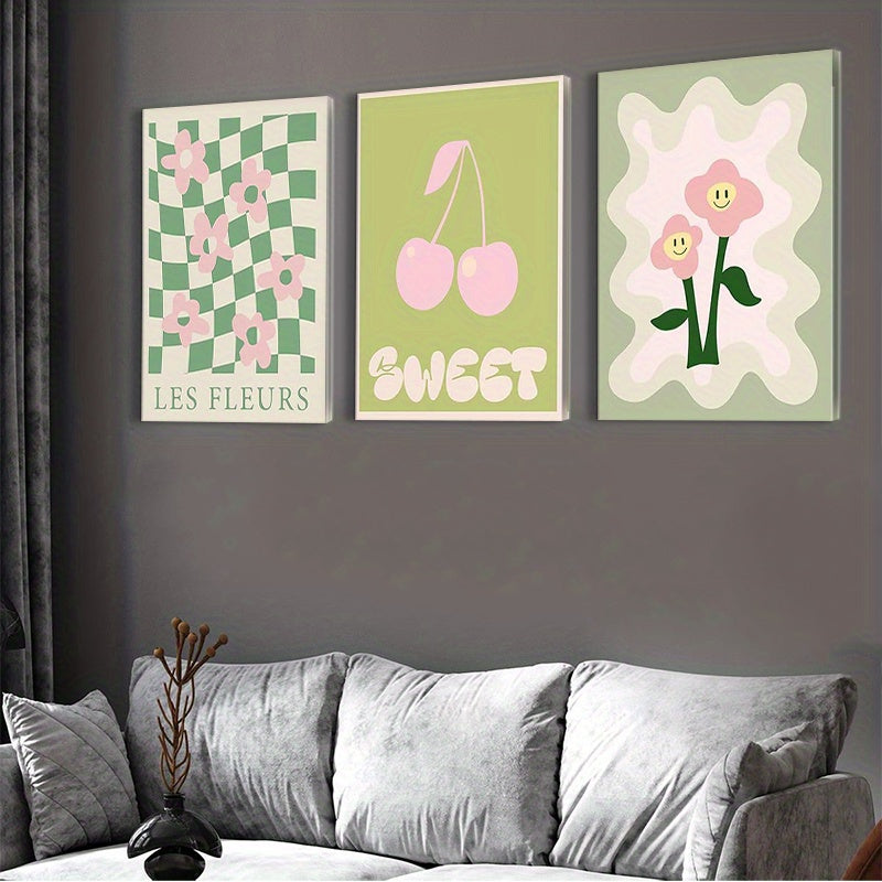 Framed, Green Danish Soft Wall Decor Suitable for Girls Dorm Room, Beautiful and Cute Room Decoration, Collegiate Style Wall Art Prints, for Room Decoration, Beautiful, 3pcs Set Framed