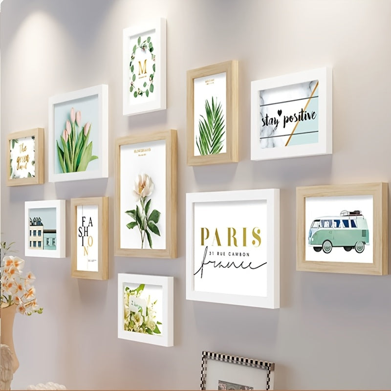 A Sophisticated New Year Creative Photo Wall with 11 Combination Frames for Decoration, Perfect for Displaying Family Photos on The Wall Without Drilling