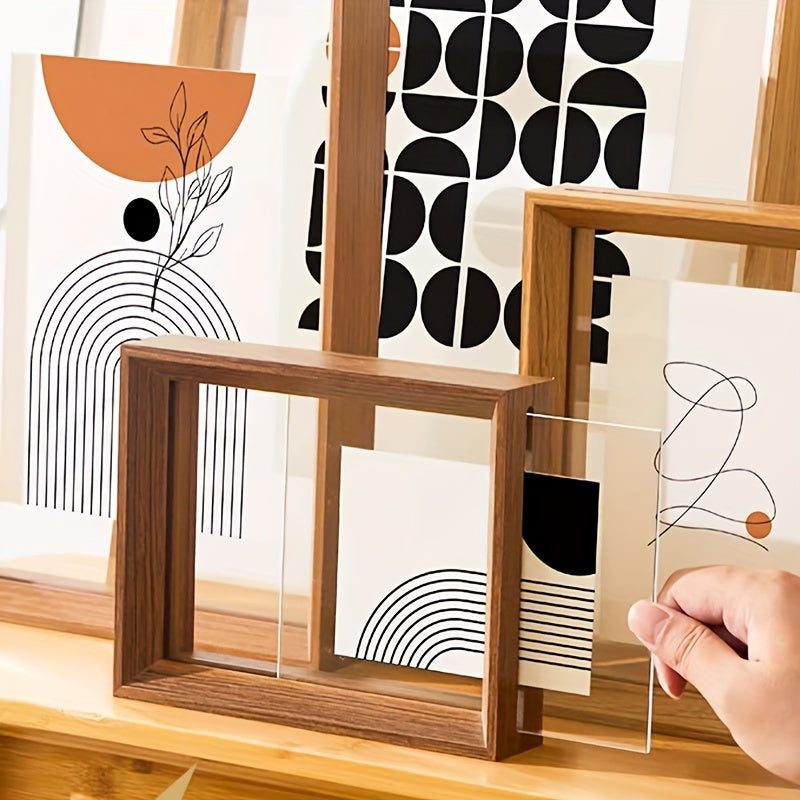 Display Frame for Shipping Wooden Acrylic Photo Frame | Double-Sided Transparent Unframed Picture Frame for Wall Hanging | Perfect for Posters, Sketches, Christmas Gifts