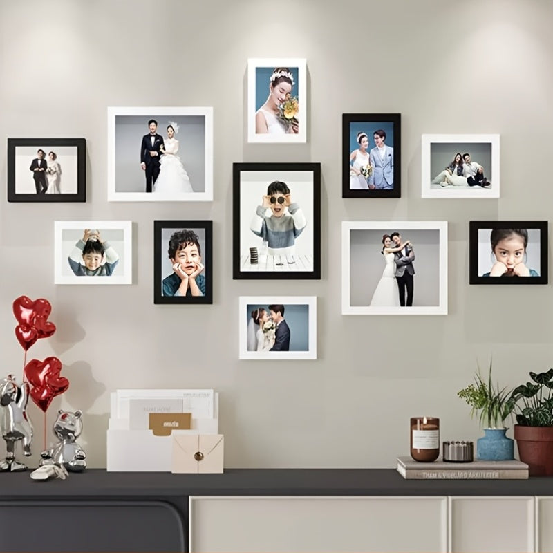 A Sophisticated New Year Creative Photo Wall with 11 Combination Frames for Decoration, Perfect for Displaying Family Photos on The Wall Without Drilling