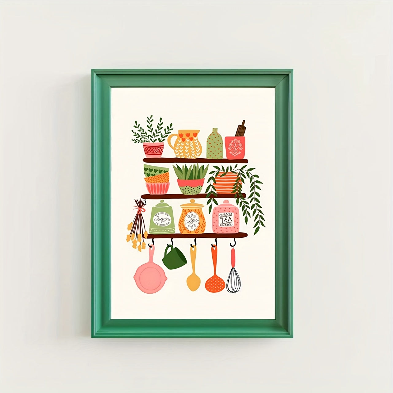 1pc Vibrant Kitchen Wall Art Print - Contemporary Leaf & Culinary Motifs Canvas Poster, Unframed Bright Home Decor for Living Room, Bedroom, Bathroom, Home Office, Kitchen Wall Decor, Artistic Poster, Durable Poster, Interior Designers