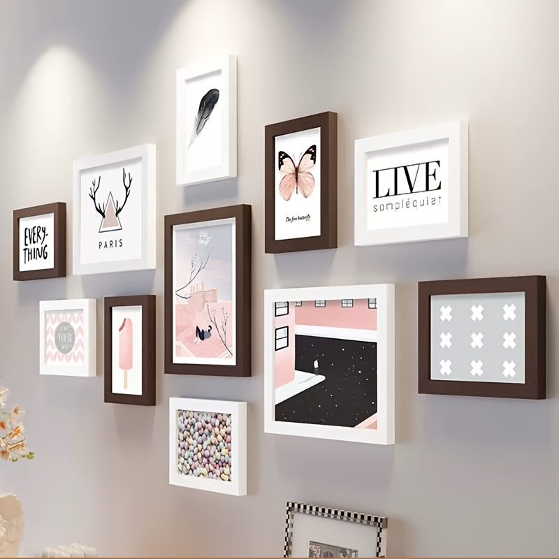 A Sophisticated New Year Creative Photo Wall with 11 Combination Frames for Decoration, Perfect for Displaying Family Photos on The Wall Without Drilling
