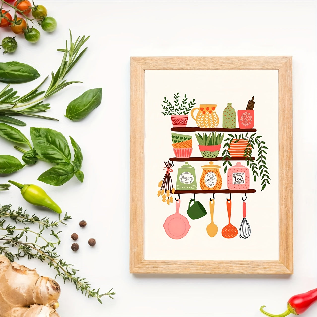 1pc Vibrant Kitchen Wall Art Print - Contemporary Leaf & Culinary Motifs Canvas Poster, Unframed Bright Home Decor for Living Room, Bedroom, Bathroom, Home Office, Kitchen Wall Decor, Artistic Poster, Durable Poster, Interior Designers