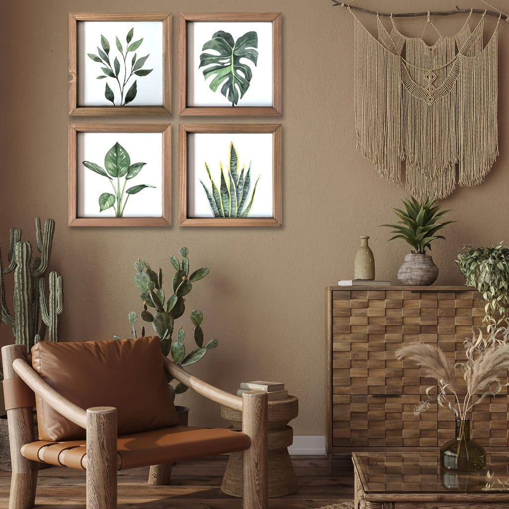 Halloween 4pcs Framed Bathroom Wall Decor, Sage Green Plant Print Bedroom Decoration, Minimalist Bathroom Art (20.3 x 20.3cm), Halloween