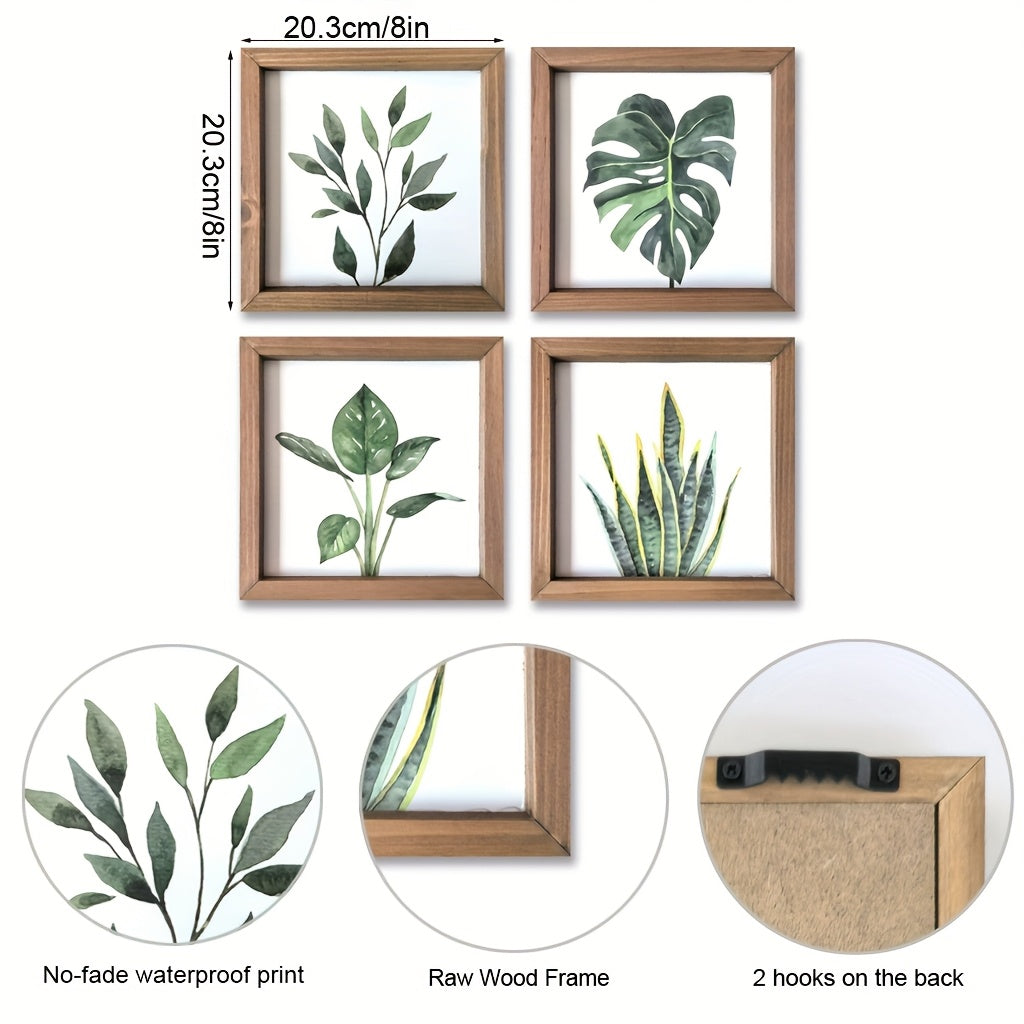 Halloween 4pcs Framed Bathroom Wall Decor, Sage Green Plant Print Bedroom Decoration, Minimalist Bathroom Art (20.3 x 20.3cm), Halloween