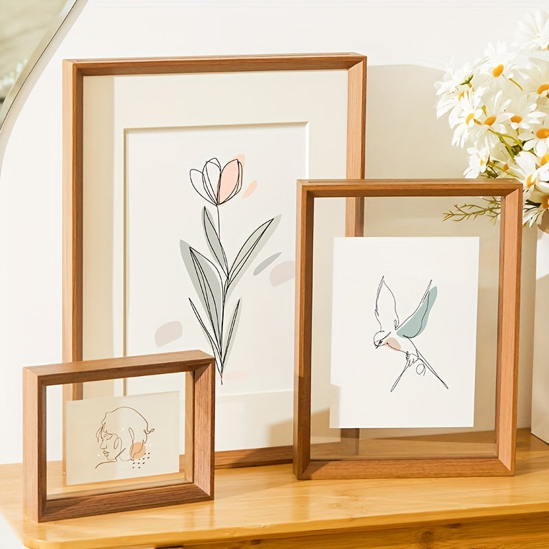 Display Frame for Shipping Wooden Acrylic Photo Frame | Double-Sided Transparent Unframed Picture Frame for Wall Hanging | Perfect for Posters, Sketches, Christmas Gifts