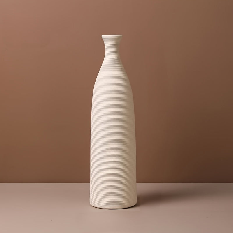 3pcs Ceramic Vases 3pcs Modern White Striped Ceramic Vases | Geometric Pattern, Horn-Shaped Bud Vase for Dry Flower Arrangement, Home Decor Living Room Decorations, No Electricity or Battery Needed