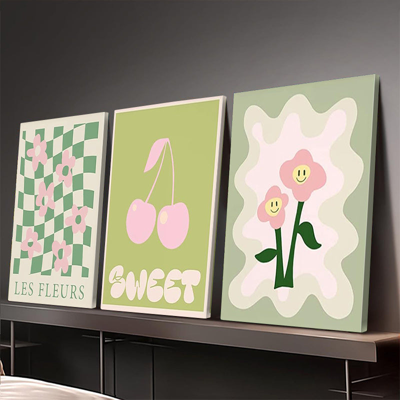 Framed, Green Danish Soft Wall Decor Suitable for Girls Dorm Room, Beautiful and Cute Room Decoration, Collegiate Style Wall Art Prints, for Room Decoration, Beautiful, 3pcs Set Framed