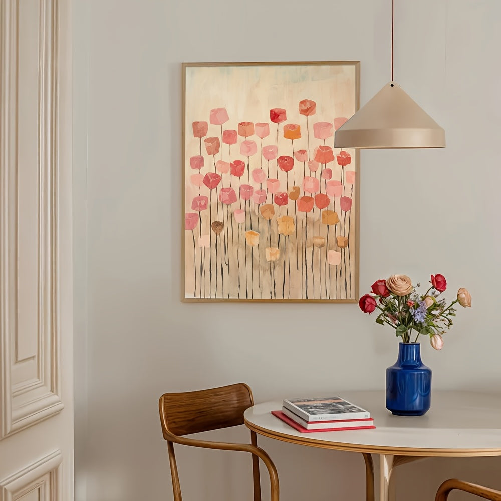 1pc Unframed Japandi Vintage Botanical Floral Wall Art Poster - Mid-Century Wabi Sabi Abstract Flower Canvas Print in Rustic Tones for Modern Home Decor, Perfect for Dorm, Bedroom, Living Room, or Apartment, Room Decor