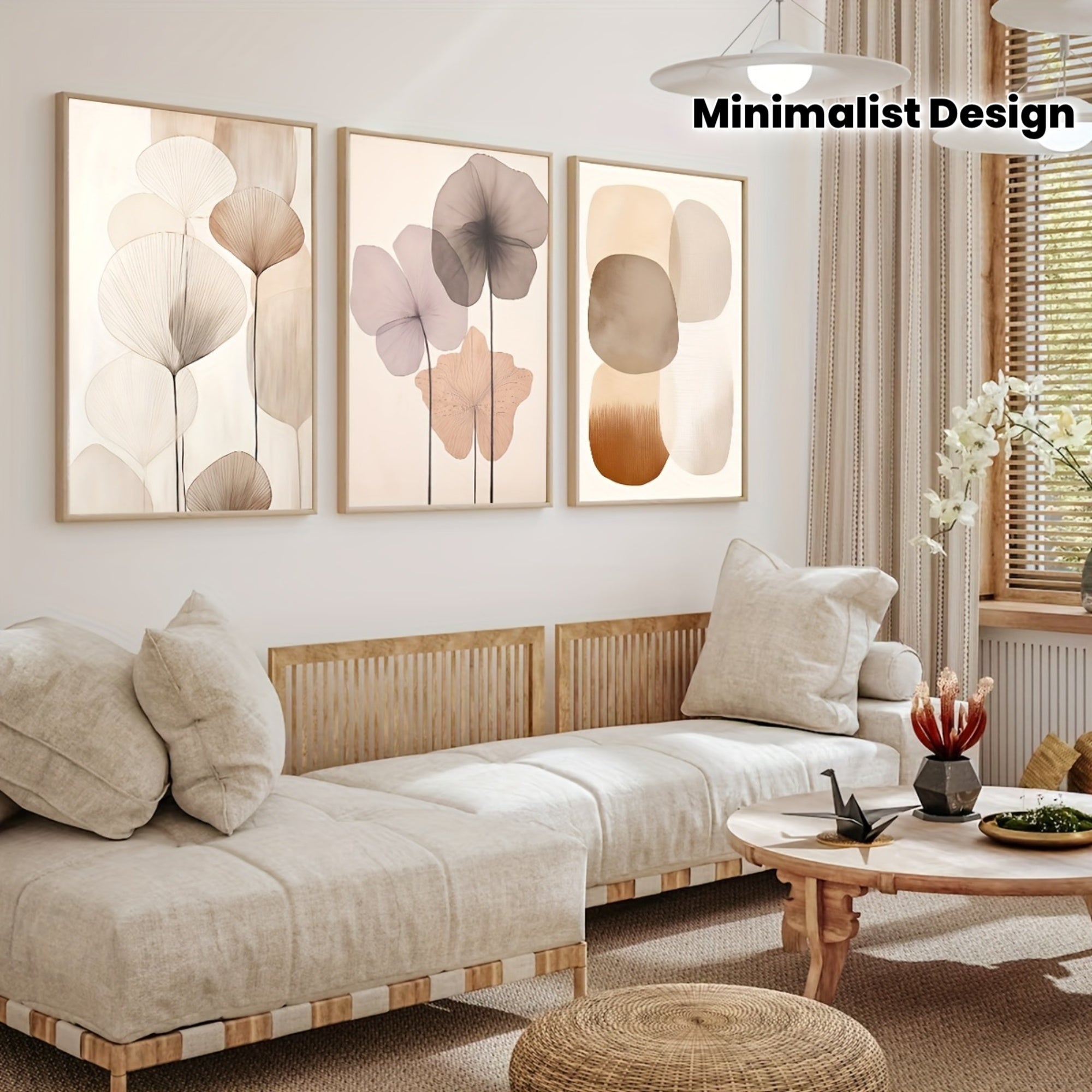 Floral Japandi Painting Minimalist Floral Japandi Wall Art | Abstract Beige Painting, Boho Decor, Muted Neutral Colors, Calming Poster, Modern Home Decor, Wabi Sabi Ari Geometrical Trendy Art