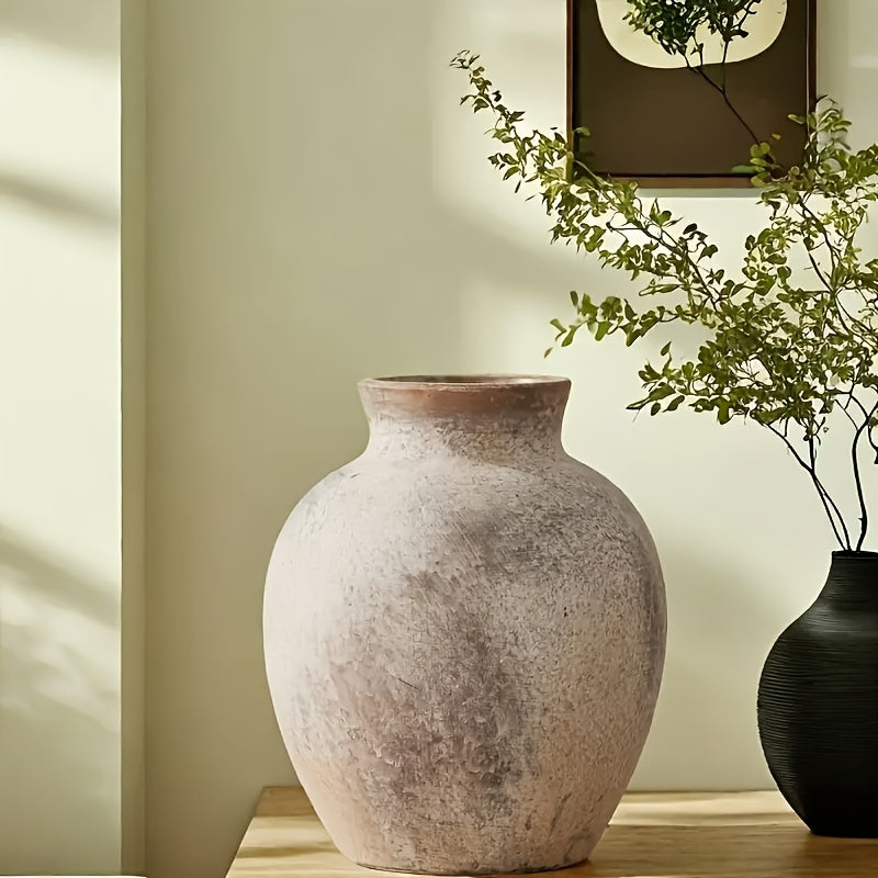 Vintage Bohemian Ceramic Vase Vintage Bohemian Ceramic Vase - Round Natural Clay Pot for Indoor\u002FOutdoor Use, Durable Rustic Table Centerpiece, Home Decor for Living Room, Dining, Patio - Flower, Cacti, Herb Decoration