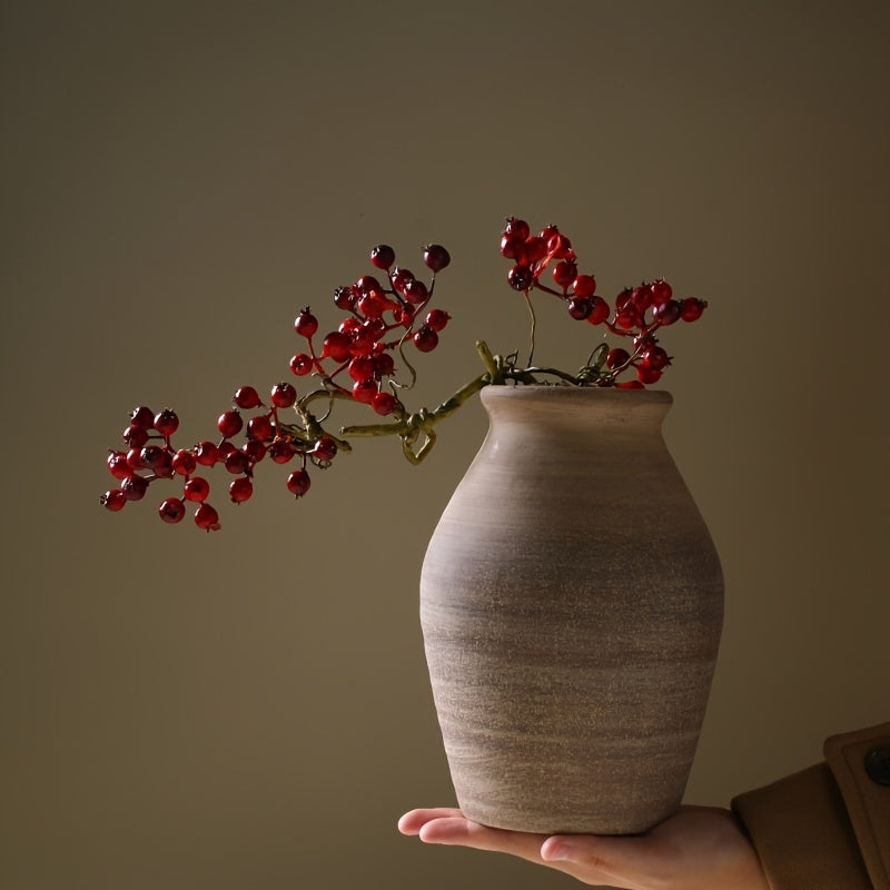 20.4cm Ceramic Vase - Retro, Nostalgic, Rough Clay Pottery, Vintage Handmade Style for Home Decoration, Dried Flowers