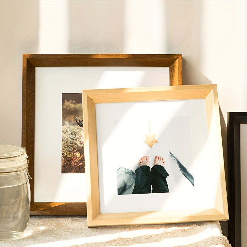 Chic Square Picture Frame - Walnut & Oak Finish, Wall-Mountable for Photos and Artwork, Lightweight Home Decor