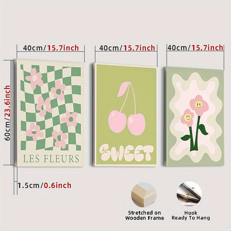 Framed, Green Danish Soft Wall Decor Suitable for Girls Dorm Room, Beautiful and Cute Room Decoration, Collegiate Style Wall Art Prints, for Room Decoration, Beautiful, 3pcs Set Framed