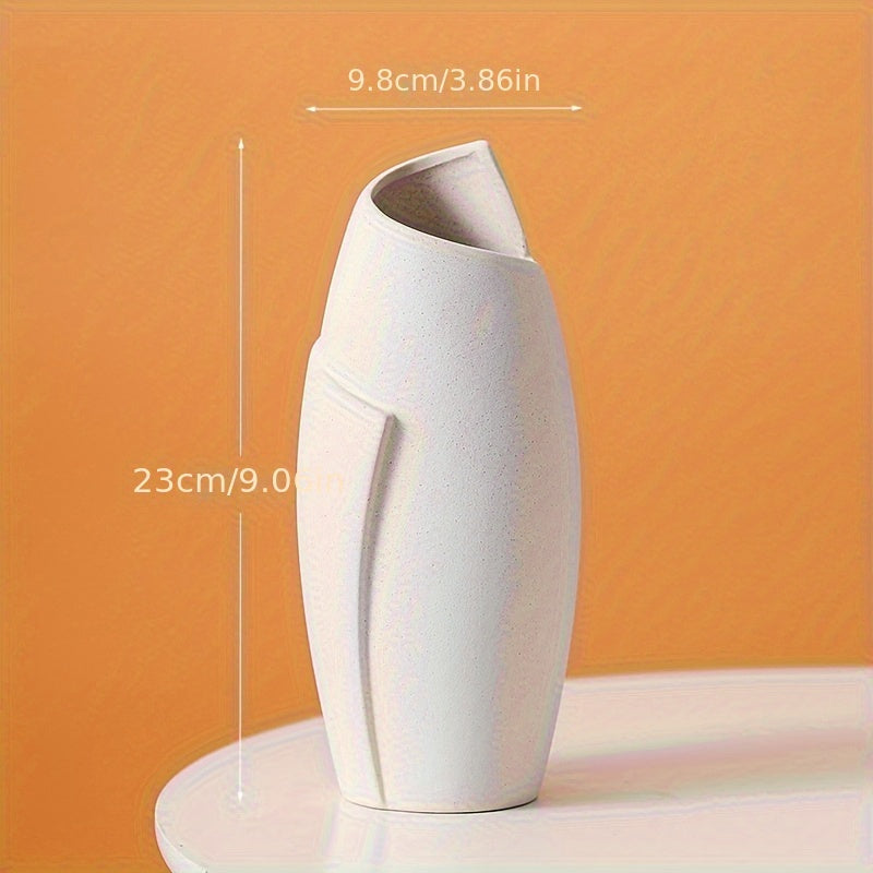 Chic Nordic-Inspired White Ceramic Vase - Modern Geometric Design for Living Room Decor, Elegant Floral Accent Piece