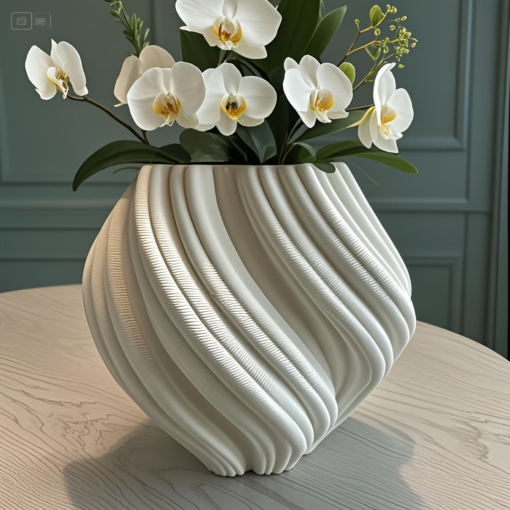 Artistic Ceramic Vase Geometric 3D Printed White Ceramic Vase | Artistic Decorative Flower Vase for Living Room, Bedroom, or Office, Vases Home Decor