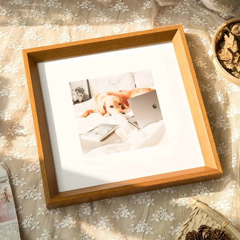 Chic Square Picture Frame - Walnut & Oak Finish, Wall-Mountable for Photos and Artwork, Lightweight Home Decor