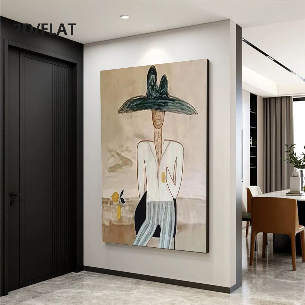 Abstract Oil Painting\u002FWestern Cowboy 2D Style\u002FEntirely Hand-Drawn\u002FModern Canvas Mural\u002FLiving Room Decor\u002FFrameless Design\u002FInterior Aesthetics