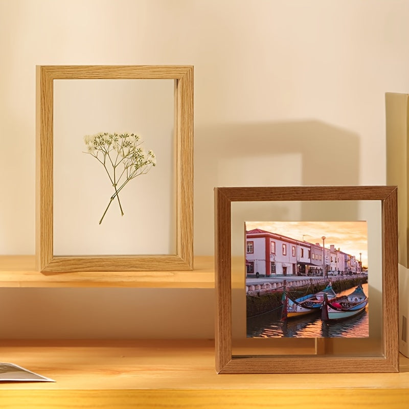 Acrylic Transparent Double-Sided Photo Frame with a Wooden Texture, Suitable for Displaying Pressed Leaf Specimens, Can Be Hung on The Wall Or Used As a Tabletop Frame