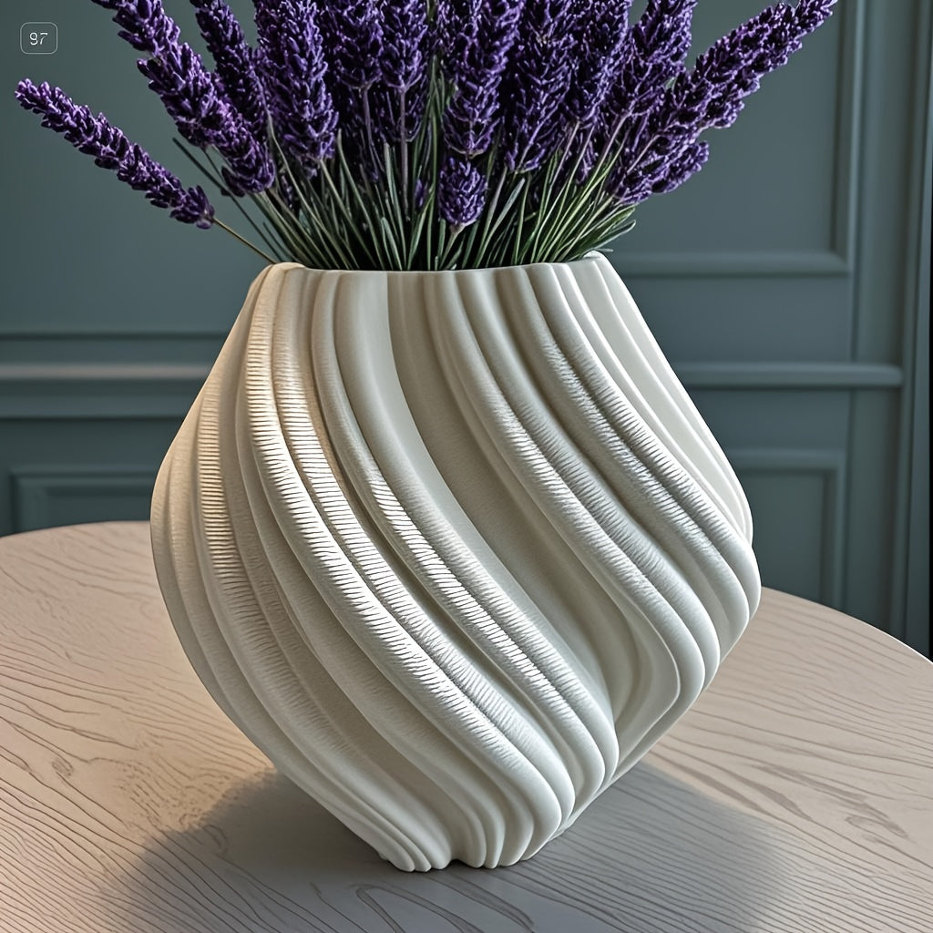 Artistic Ceramic Vase Geometric 3D Printed White Ceramic Vase | Artistic Decorative Flower Vase for Living Room, Bedroom, or Office, Vases Home Decor