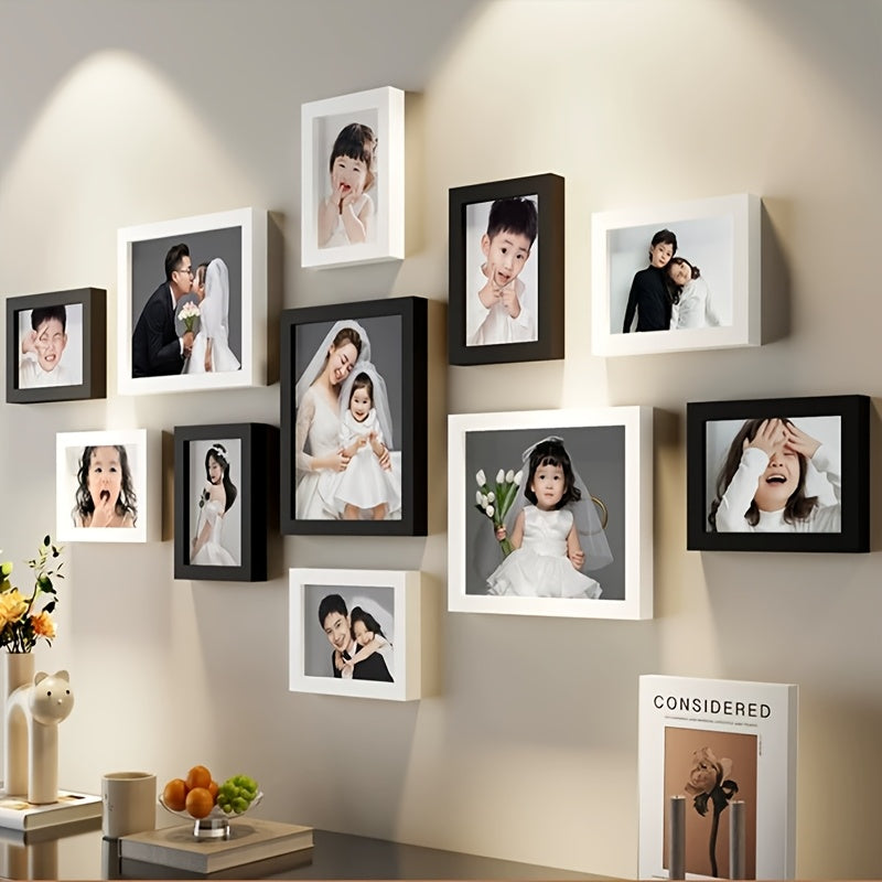 A Sophisticated New Year Creative Photo Wall with 11 Combination Frames for Decoration, Perfect for Displaying Family Photos on The Wall Without Drilling