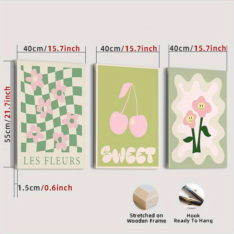 Framed, Green Danish Soft Wall Decor Suitable for Girls Dorm Room, Beautiful and Cute Room Decoration, Collegiate Style Wall Art Prints, for Room Decoration, Beautiful, 3pcs Set Framed
