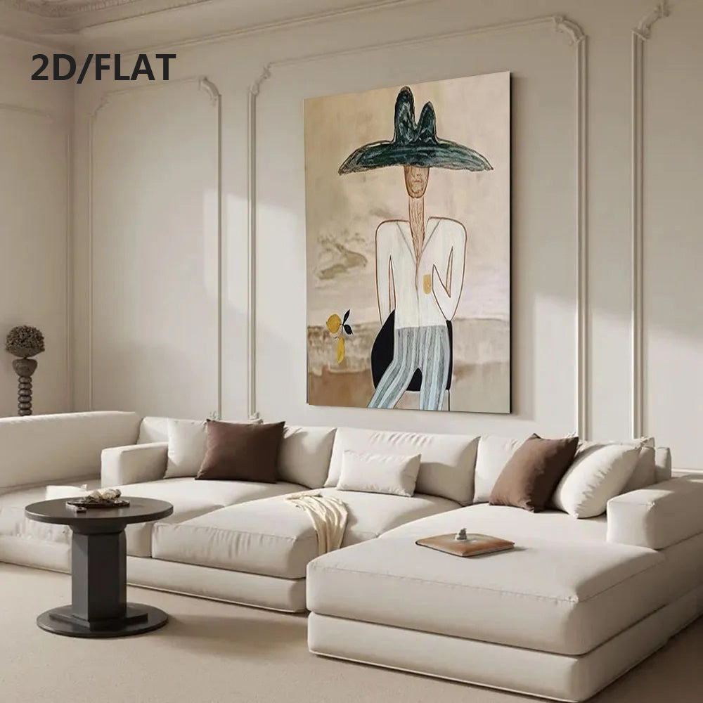 Abstract Oil Painting\u002FWestern Cowboy 2D Style\u002FEntirely Hand-Drawn\u002FModern Canvas Mural\u002FLiving Room Decor\u002FFrameless Design\u002FInterior Aesthetics